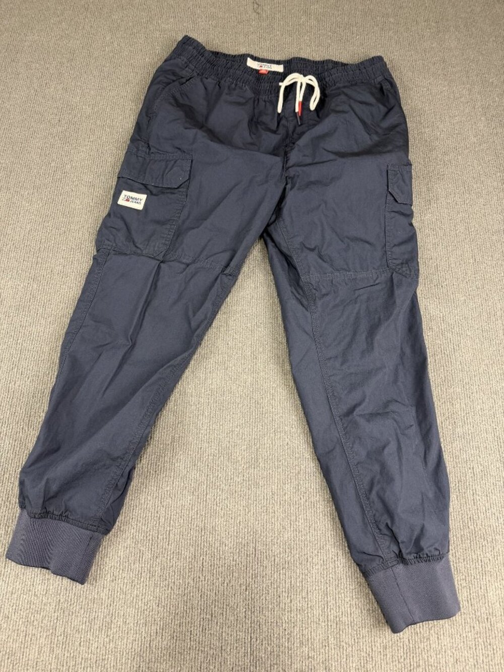 Tommy Jeans Mens Navy Cargo Jogger Pants XL Drawstring Elastic Cuffs